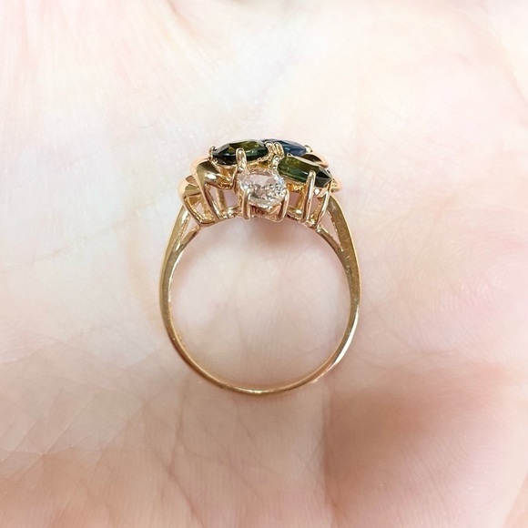 14K multicolor rainbow Genuine Sapphire oval cut cluster gold large swirl ring‍ - Picture 10 of 10